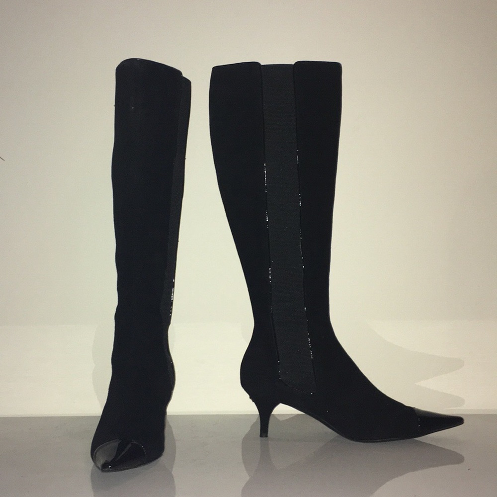 Chanel black suede boots.